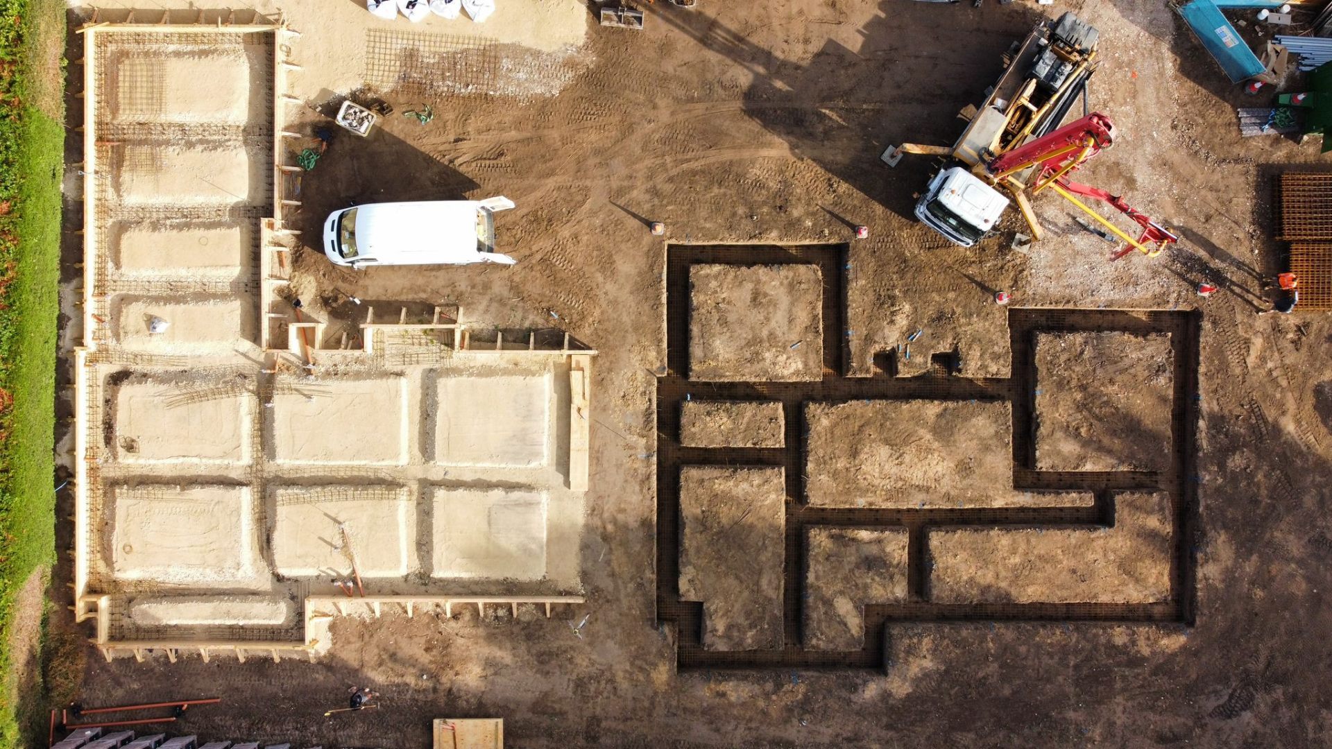 Aerial view of completed new-build foundations and oversite slab | new build groundworks in King's Lynn by Humphries Construction