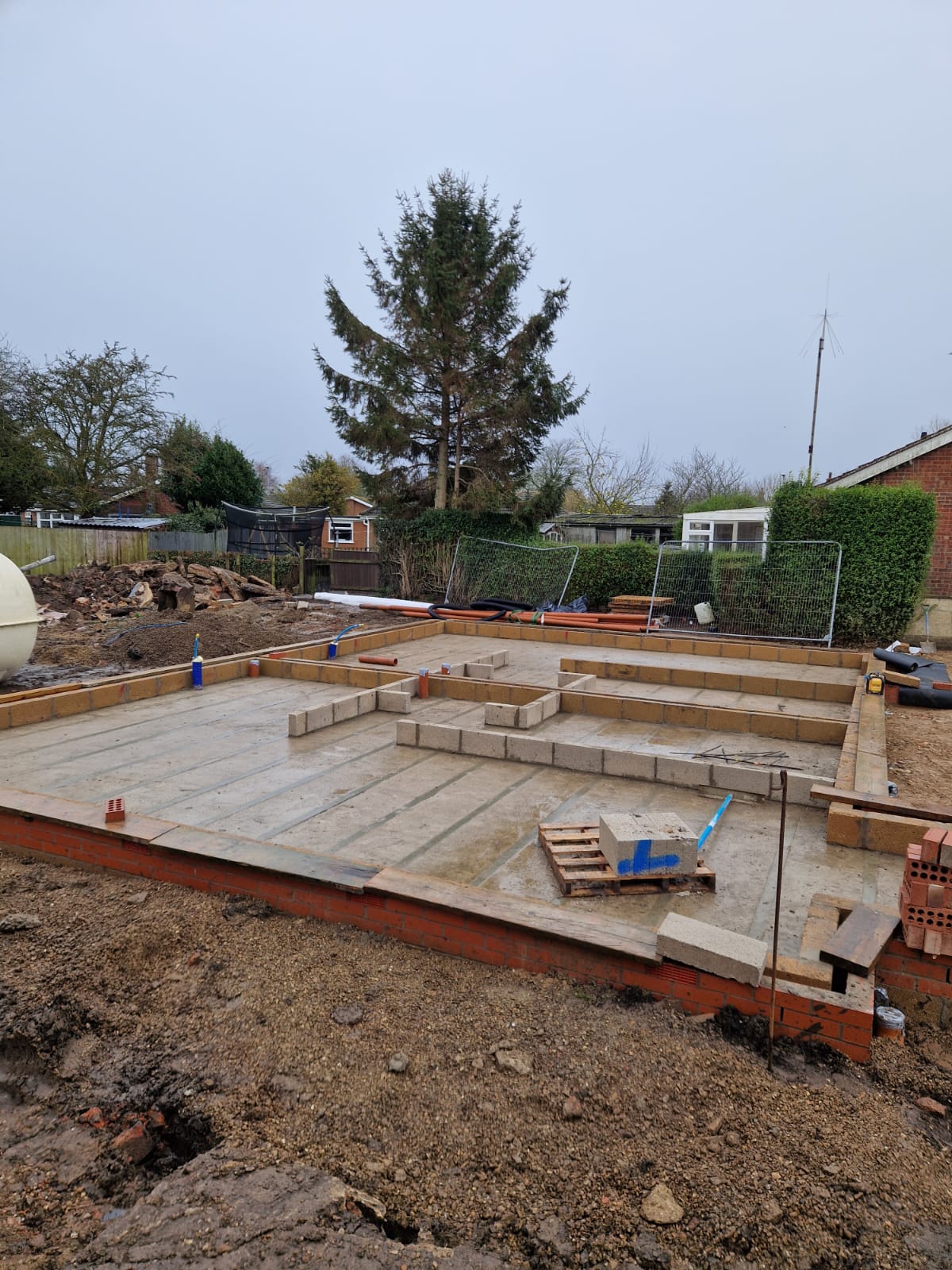 Finished oversite slab with internal blockwork walls started | new build groundworks in King's Lynn by Humphries Construction