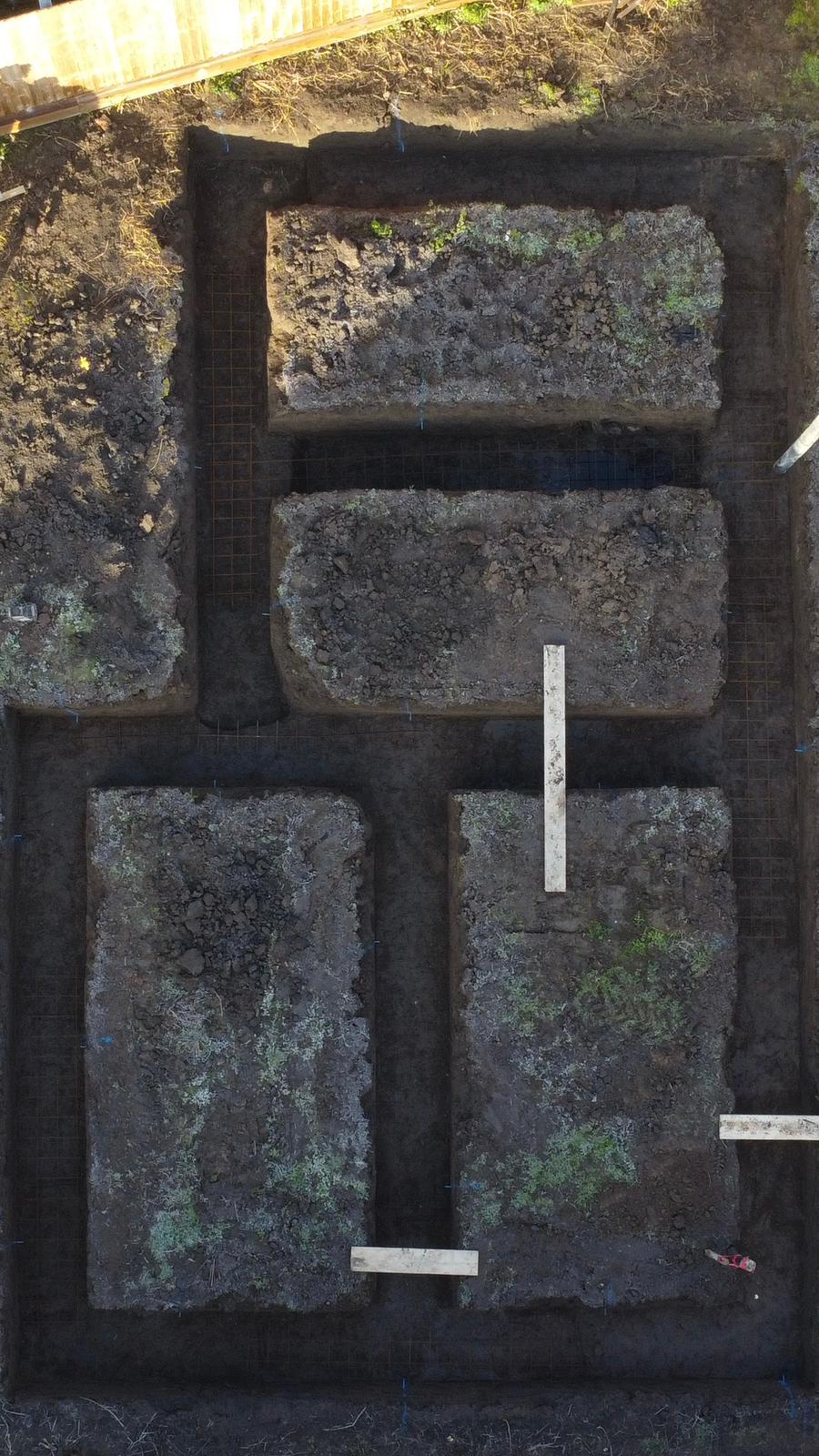 Aerial view of excavated footing trenches for a new-build | new build groundworks in King's Lynn by Humphries Construction