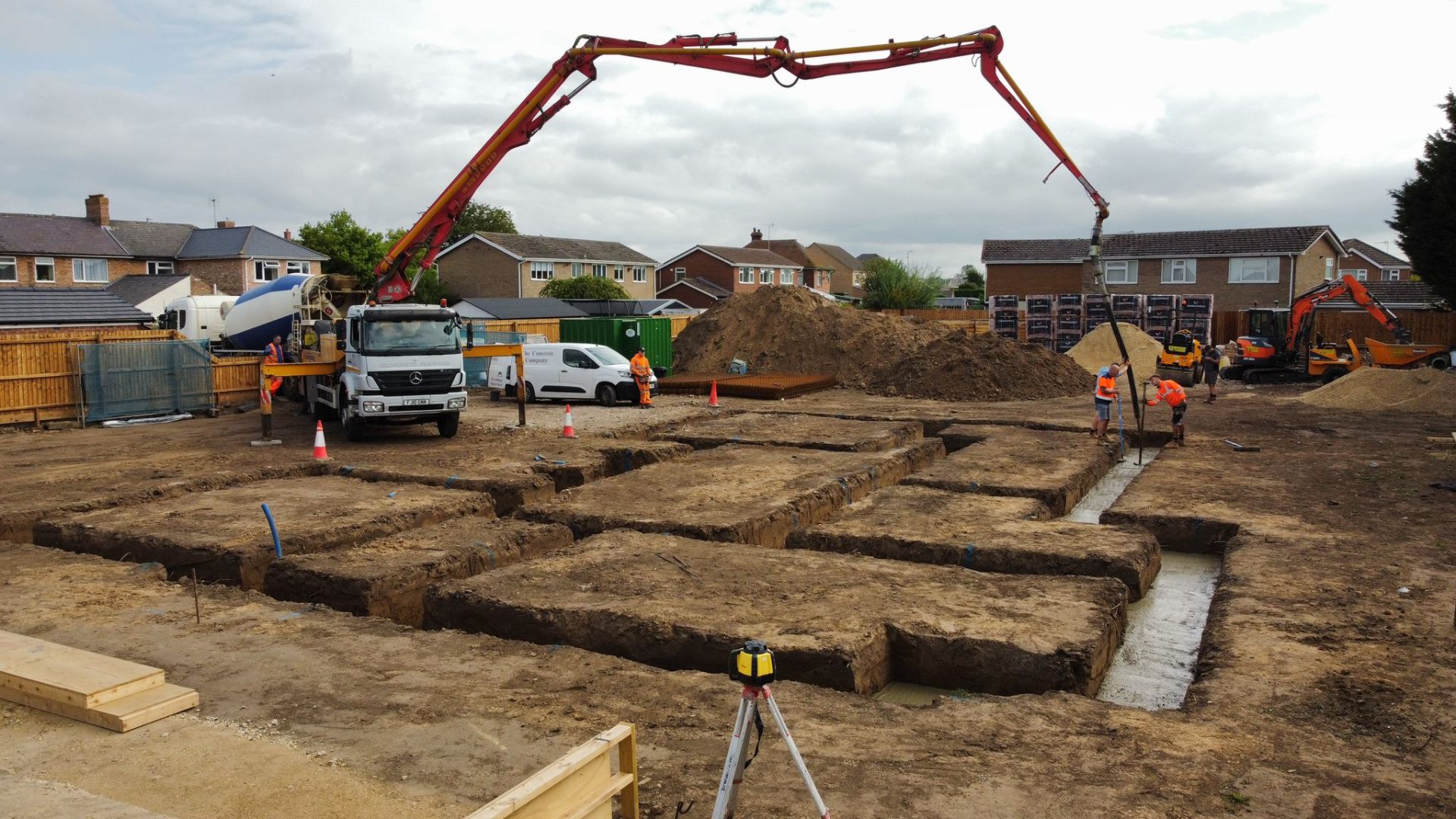 Concrete pump pouring a new-build oversite slab | new build groundworks in King's Lynn by Humphries Construction