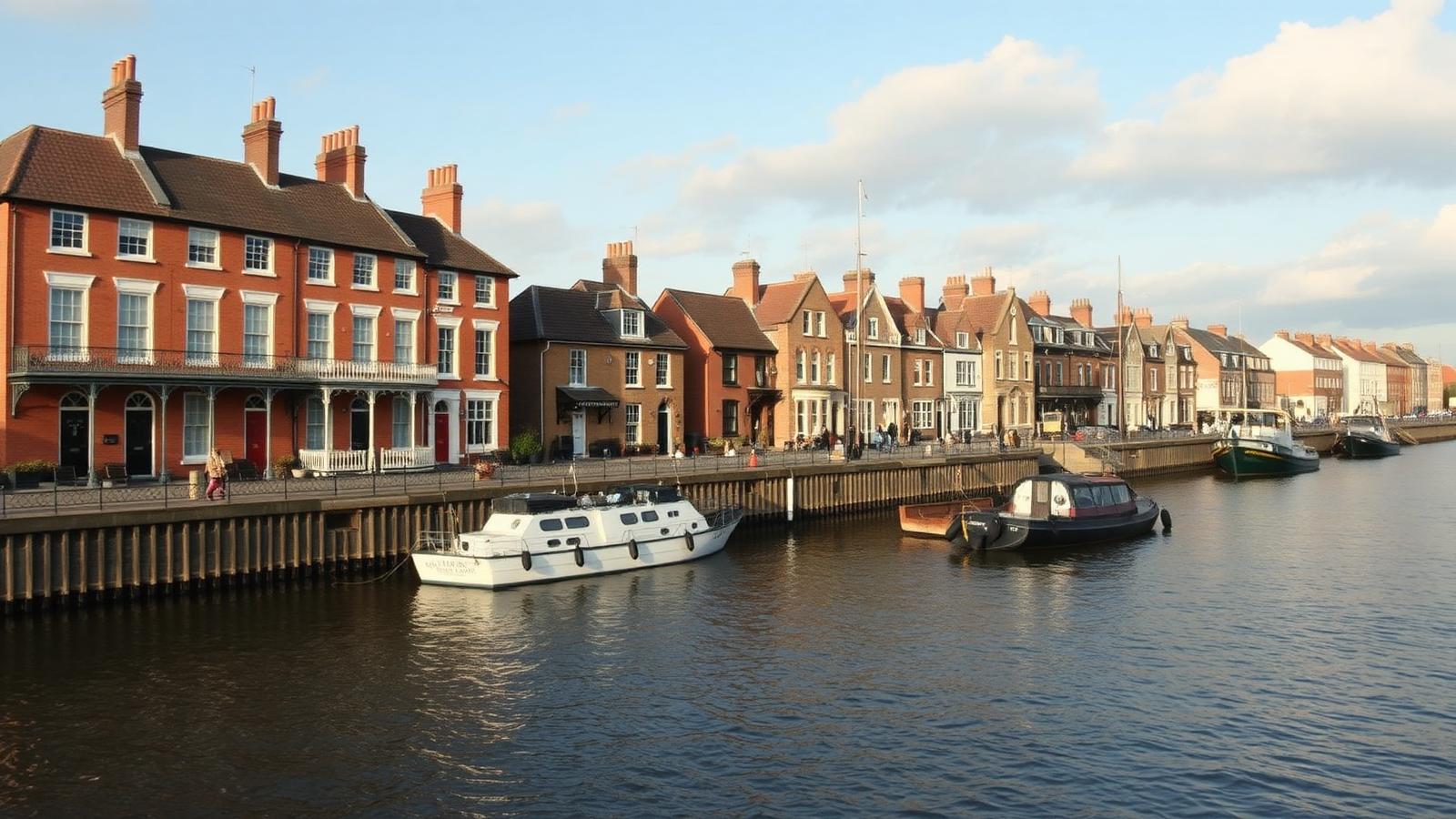 Wisbech Georgian merchant terraces along the River Nene quay, Cambridgeshire
